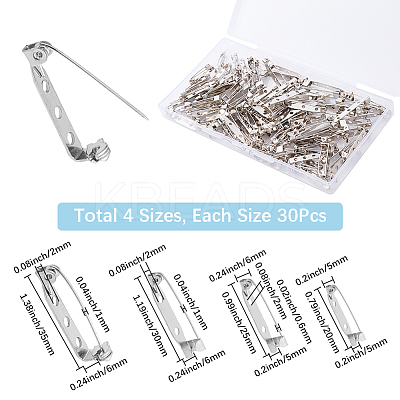 120Pcs 4 Styles Iron Brooch Findings IFIN-SP0001-33P-1