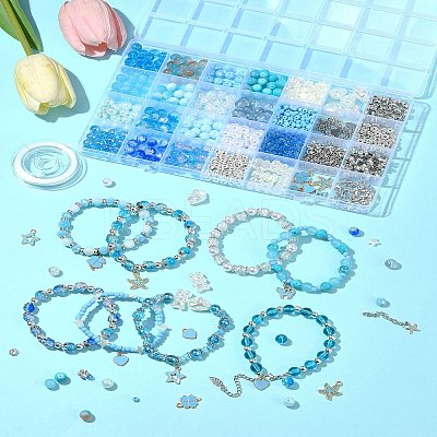 DIY Round Glass & CCB Plastic Beads Bracelets Making Kits DIY-FS0007-56A-1