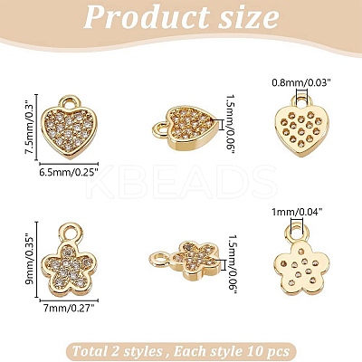 20Pcs 2 Styles Brass Clear Cubic Zirconia Charms FIND-AR0005-22G-1