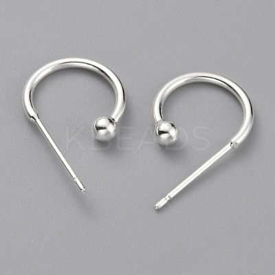 Brass C-shaped Hoop Circle Ball Stud Earrings KK-O131-07S-1