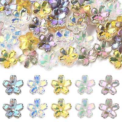 70Pcs 5 Colors Transparent Electroplate Glass Bead Caps EGLA-FS0001-55-1