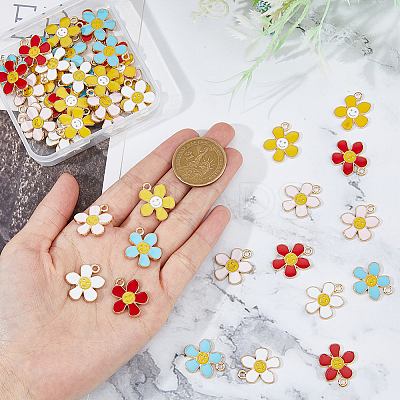 50Pcs 5 Colors Alloy Enamel Pendants ENAM-HY0003-02-1