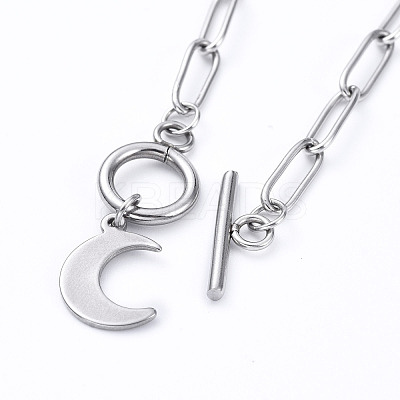 Non-Tarnish Moon 304 Stainless Steel Pendant Necklaces X-NJEW-JN02888-02-1
