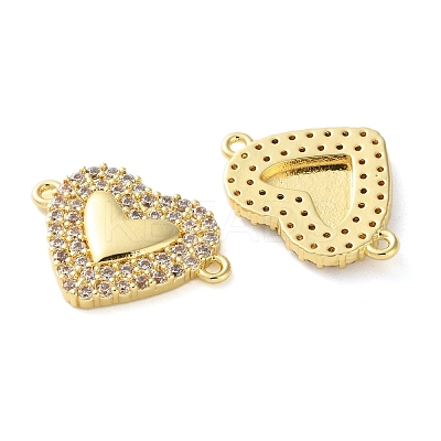 Rack Plating Brass Cubic Zirconia Heart Connector Charms KK-C084-08D-G-1