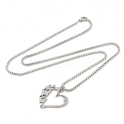 201 Stainless Steel Laser Cut Heart Butterfly Pendant Box Chain Necklaces for Women LS-NJEW-Q004-06P-1