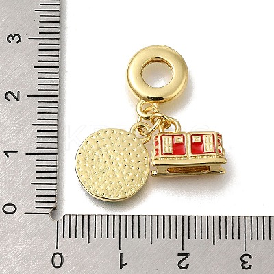 Brass Red & Green Enamel European Dangle Charms KK-R002-21G-1