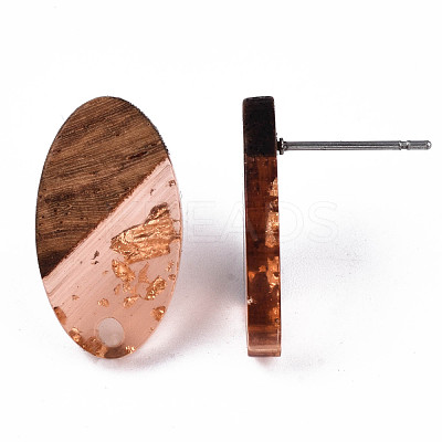 Transparent Resin & Walnut Wood Stud Earring Findings MAK-N032-005A-F04-1