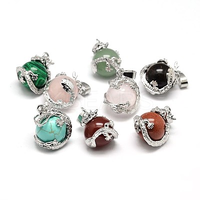 Dragon Platinum Plated Brass Natural & Synthetic Mixed Stone Pendants G-F228-04-RS-1