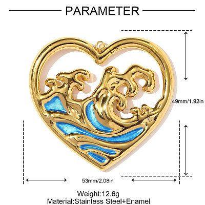 304 Stainless Steel Enamel Big Pendants STAS-OY003-30G-1