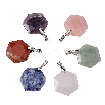 6Pcs 6 Style Natural Mixed Gemstone Pendants G-SZ0001-36-1