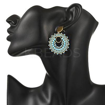 304 Stainless Steel with Glass Seed Beads Stud Earrings EJEW-MZ00761-01-1