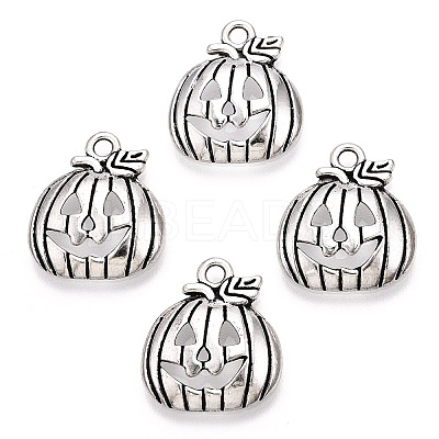 Tibetan Style Halloween Pumpkin Jack-O'-Lantern Alloy Pendants TIBEP-Q050-07AS-1