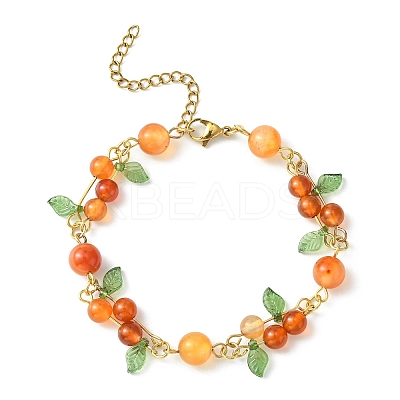 Fruit Autumn Theme Natural Carnelian Beaded Bracelets BJEW-TA00333-1