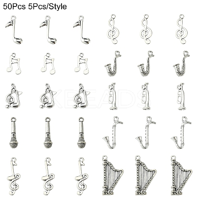 50Pcs 10 Styles Tibetan Style Zinc Alloy Pendants FIND-YW0005-12-1
