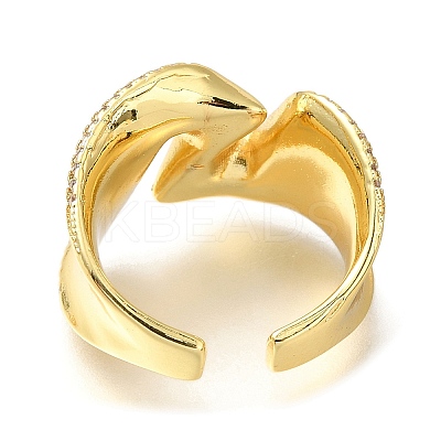 Rack Plating Brass Micro Pave Cubic Zirconia Open Cuff Rings for Women RJEW-M022-20G-1