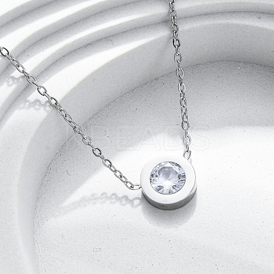 Flat Round 304 Stainless Steel Cubic Zirconia Pendant Necklaces & Bracelets & Stud Earrings Sets for Women SJEW-C004-19P-1