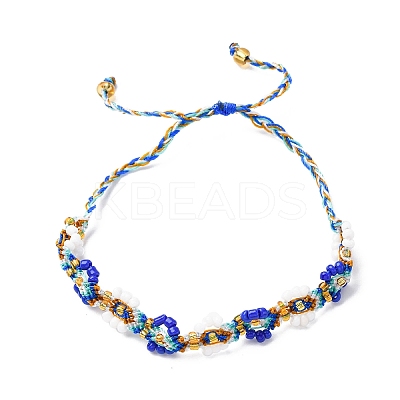 Flower Glass Seed Beaded Braided Bead Bracelets for Women Frineds BJEW-F493-10A-1