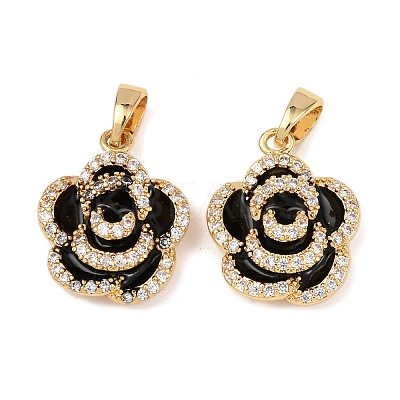 Brass Micro Pave Clear Cubic Zirconia Enamel Pendants KK-G543-08G-02-1