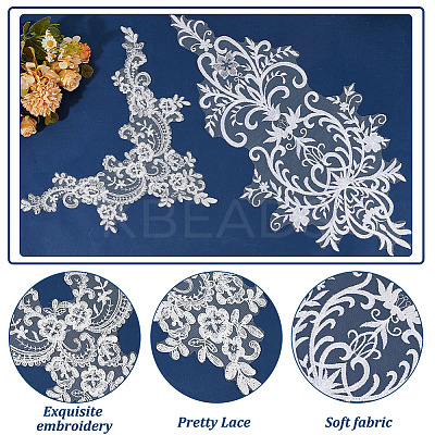 2Pcs 2 Style Polyester Computerized Embroidery Collar Trim AJEW-BC0007-06-1