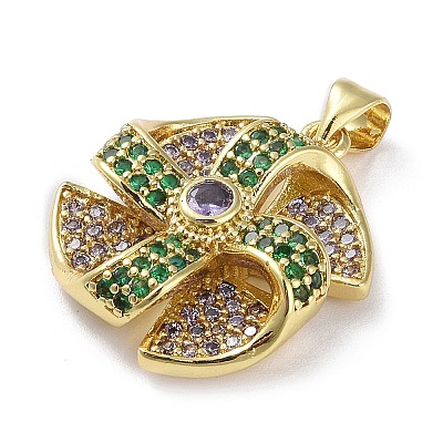 Rack Plating Brass Micro Pave Cubic Zirconia Pendants KK-K341-49G-02-1