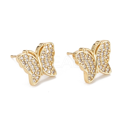 Butterfly Sparkling Cubic Zirconia Stud Earrings for Girl Women EJEW-H126-11G-1