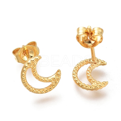 304 Stainless Steel Crescent Moon Stud Earrings EJEW-H100-06A-G-1
