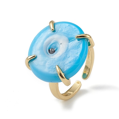 Lampwork Evil Eye Open Cuff Ring RJEW-C051-01G-03-1