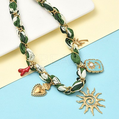 Sun Heart Flower 304 Stainless Steel Pendant Necklaces LS-NJEW-D344-01G-1