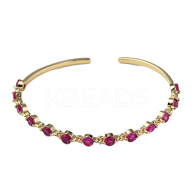Cubic Zirconia Flat Round Open Cuff Bangle BJEW-N012-032A-1