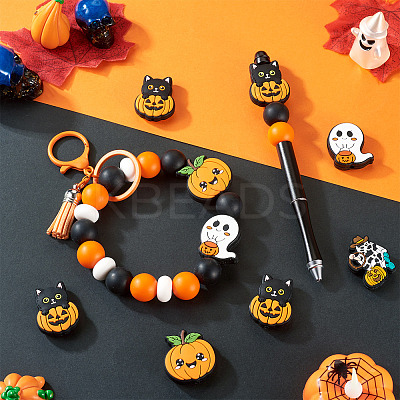 6Pcs 6 Styles Halloween Theme Silicone Focal Beads SIL-TA0002-44-1