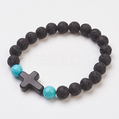 Synthetic Turquoise Beads Stretch Bracelets X-BJEW-JB03710-01-1