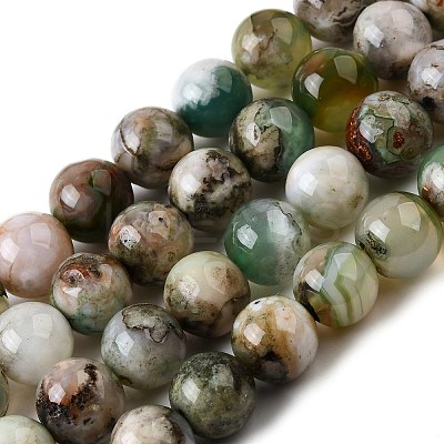 Natural Green Cherry Blossom Agate Beads Strands G-NH0061-A01-10mm-1