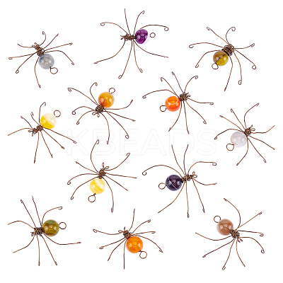 12Pcs 6 Colors Copper Wire Wrapped Natural Banded Agate Spider for Door Window Protection HJEW-NB00186-1