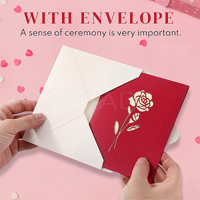 Rectangle 3D Rose Pop Up Paper Greeting Card FIND-WH0152-117-1