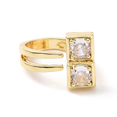 Cubic Zirconia Rectangle Open Cuff Ring RJEW-G270-01G-1