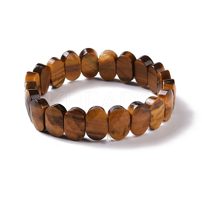 Natural Tiger Eye Oval Beaded Stretch Bracelet G-E010-01A-1