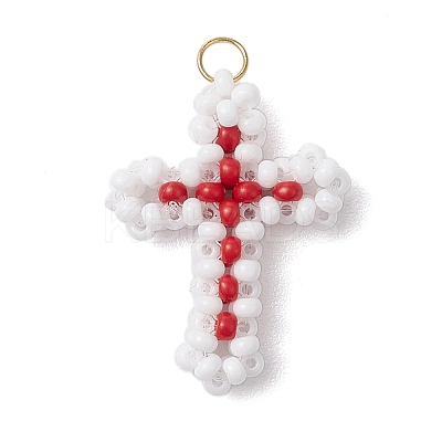Beaded Cross Charms PALLOY-GD00002-05-1