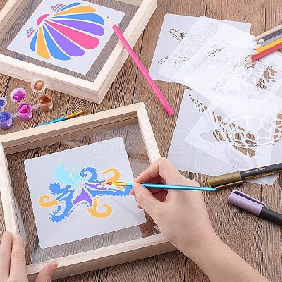 1 Set Marine Organism Theme Plastic Drawing Painting Stencils Templates DIY-FH0003-42-1