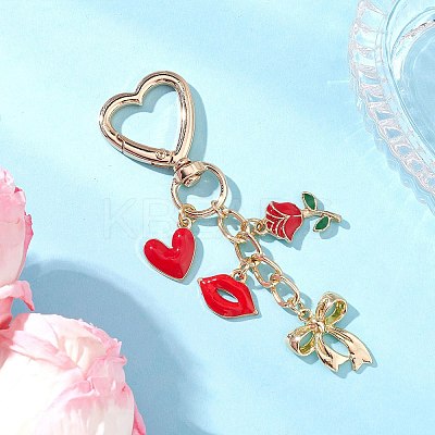 Valentine's Day Bowknot Heart Rose Alloy Enamel Pendant Decorations HJEW-JM04468-1
