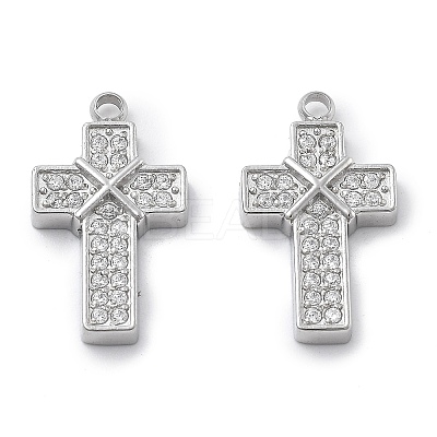 304 Stainless Steel Micro Pave Cubic Zirconia Pendants STAS-Z121-47P-01-1