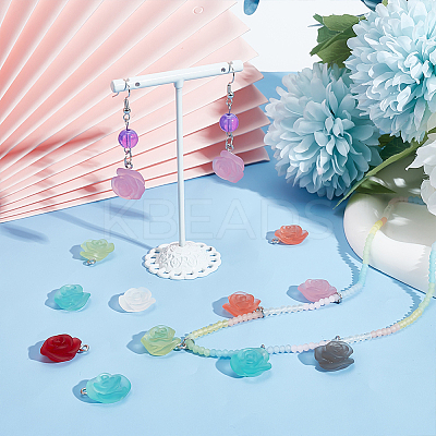 70Pcs 7 Colors Transparent Frosted Resin Rose Pendants RESI-PH0001-74-1