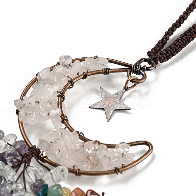 Wire Wrapped Brass Moon & Natural Rose Quartz Pendant Decoration HJEW-C006-02F-1