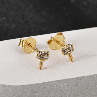 Key 925 Sterling Silver Micro Pave Clear Cubic Zirconia Stud Earrings for Women EJEW-K307-03B-G-1