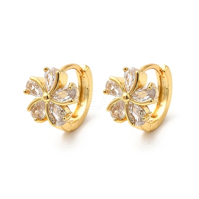 Flower Brass Hoop Earrings EJEW-S256-01B-G-1