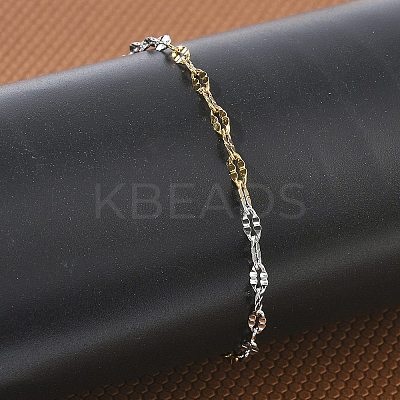 304 Stainless Steel Dapped Chains Bracelets for Women BJEW-D466-08A-GP-1