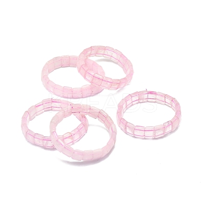 Natural Rose Quartz Rectangle Beaded Stretch Bracelet BJEW-E379-01E-1