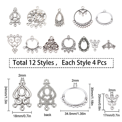 48Pcs 12 Styles Alloy Links PALLOY-SC0003-61AS-1