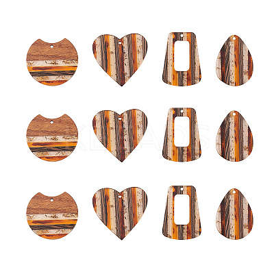 8Pcs 4 Styles Transparent Resin & Walnut Wood Stripe Pendants RESI-CJ0001-218-1