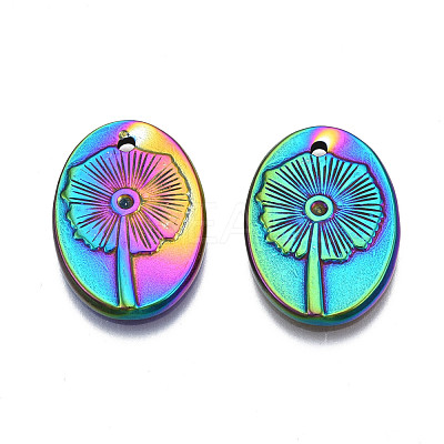 Rack Plating Rainbow Color 304 Stainless Steel Pendants Rhinestone Settings STAS-S119-120-1