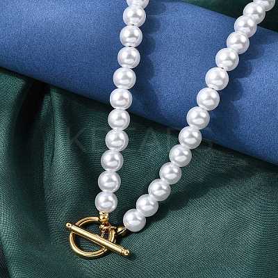 8MM White Round Plastic Pearl Beaded Necklaces for Women NJEW-L469-01G-1